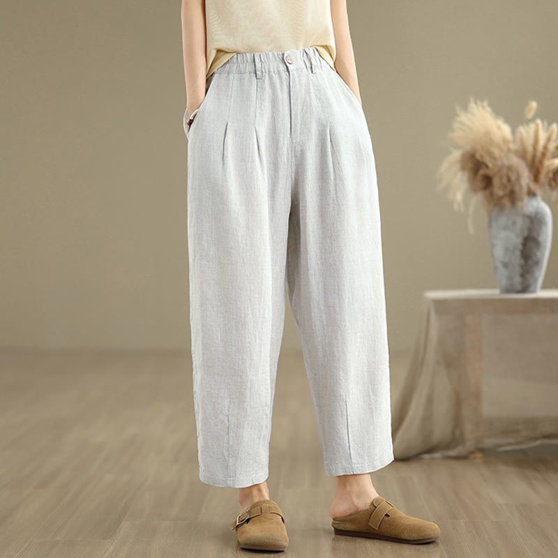Pantaloni harem da donna in cotone e lino, casual, estivi, a tinta unita, con tasche, a vita alta , Buddha Stones