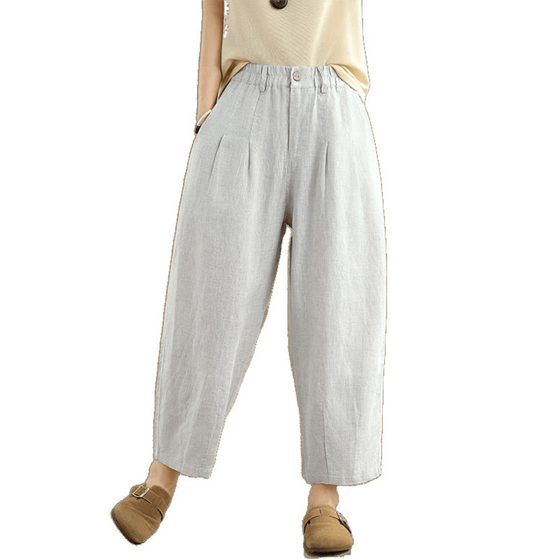 Pantaloni harem da donna in cotone e lino, casual, estivi, a tinta unita, con tasche, a vita alta , Buddha Stones