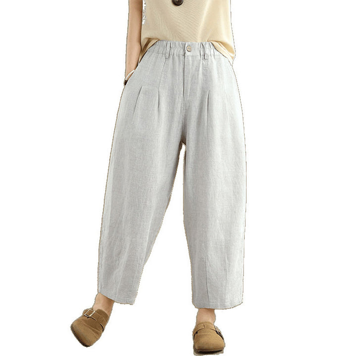 Pantaloni harem da donna in cotone e lino, casual, estivi, a tinta unita, con tasche, a vita alta , Buddha Stones