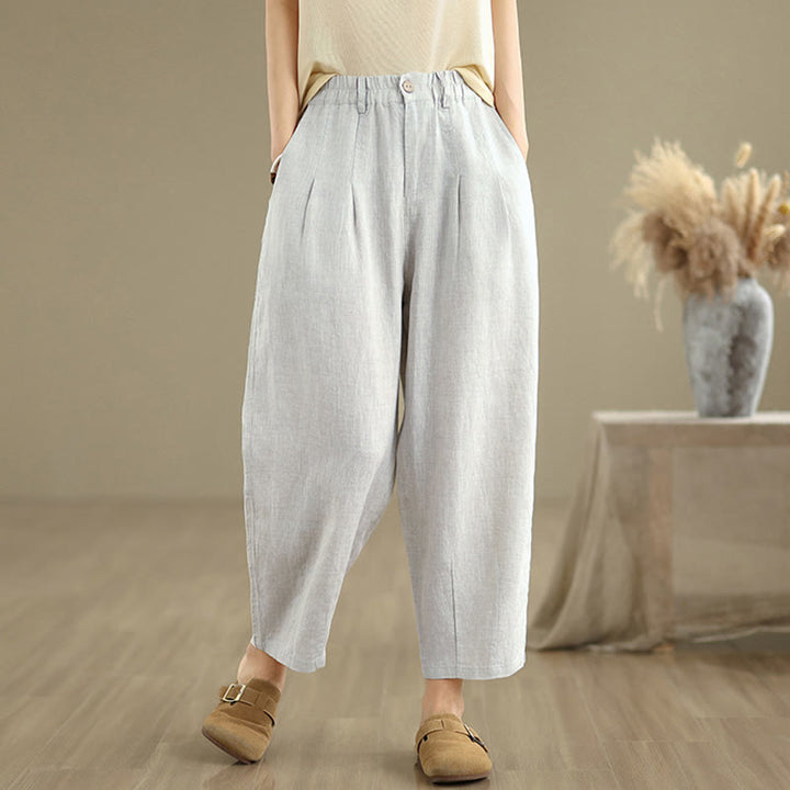 Pantaloni harem da donna in cotone e lino, casual, estivi, a tinta unita, con tasche, a vita alta , Buddha Stones