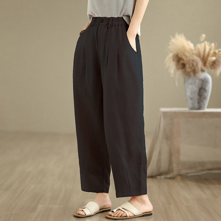 Pantaloni harem da donna in cotone e lino, casual, estivi, a tinta unita, con tasche, a vita alta , Buddha Stones