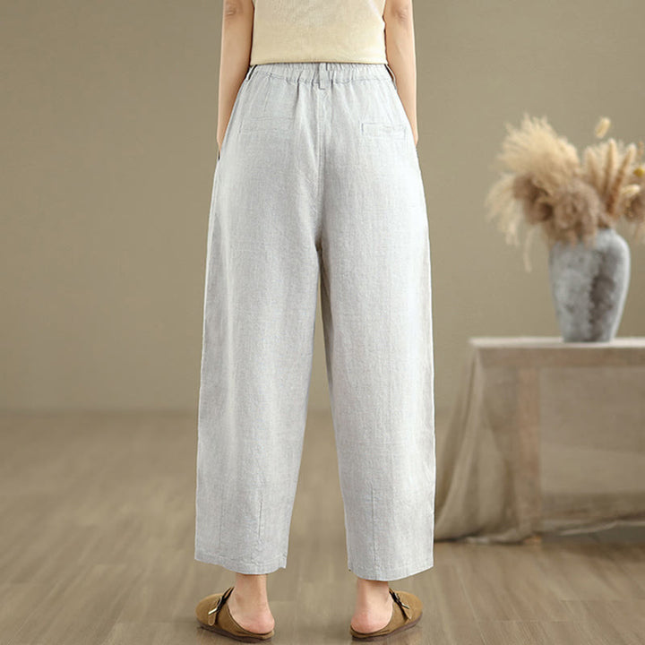 Pantaloni harem da donna in cotone e lino, casual, estivi, a tinta unita, con tasche, a vita alta , Buddha Stones