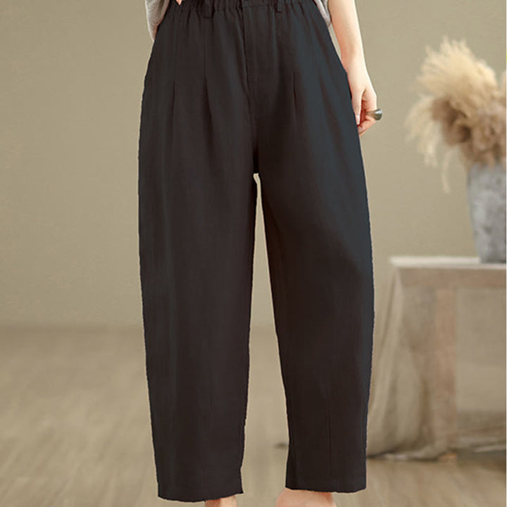 Pantaloni harem da donna in cotone e lino, casual, estivi, a tinta unita, con tasche, a vita alta , Buddha Stones
