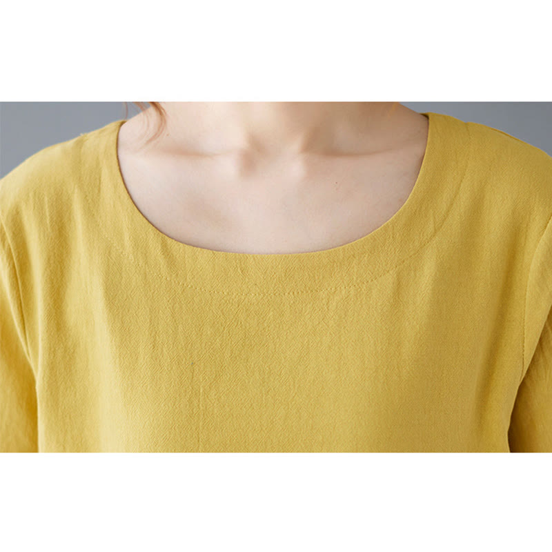 T-shirt da donna a maniche corte girocollo in cotone e poliestere con taschino e spacco laterale, con motivo Buddha Stones. - image 8