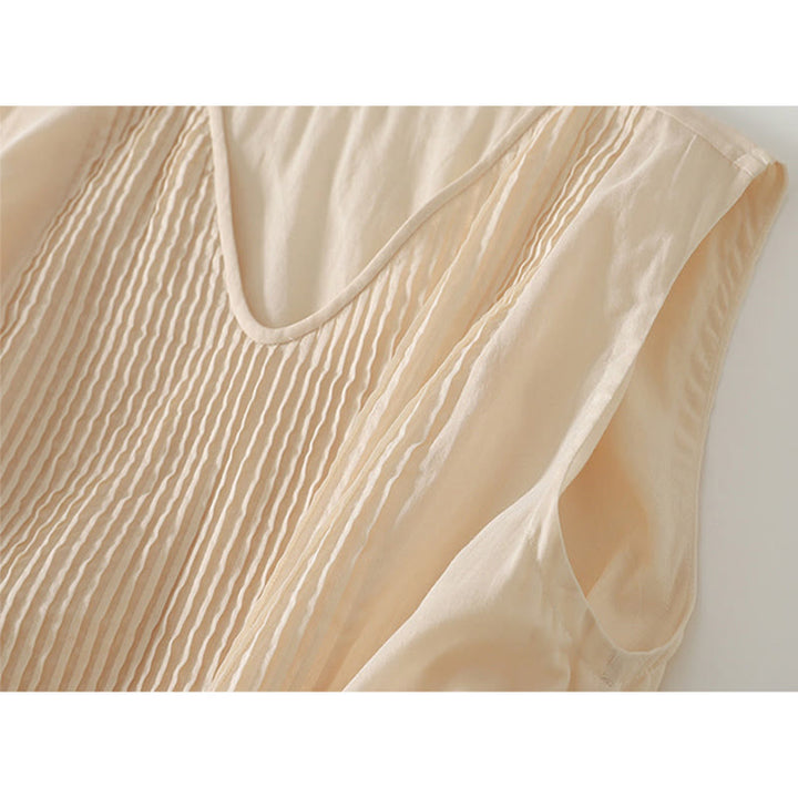 Abito midi in cotone senza maniche con tasche e motivo a fisarmonica in tinta unita Buddha Stones - image 12