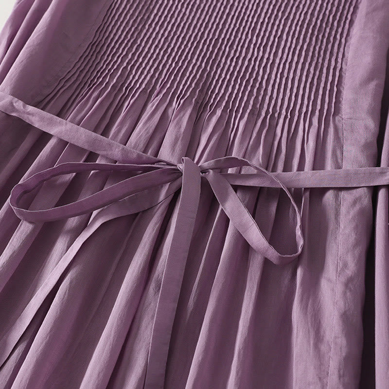 Abito midi in cotone senza maniche con tasche e motivo a fisarmonica in tinta unita Buddha Stones - image 6