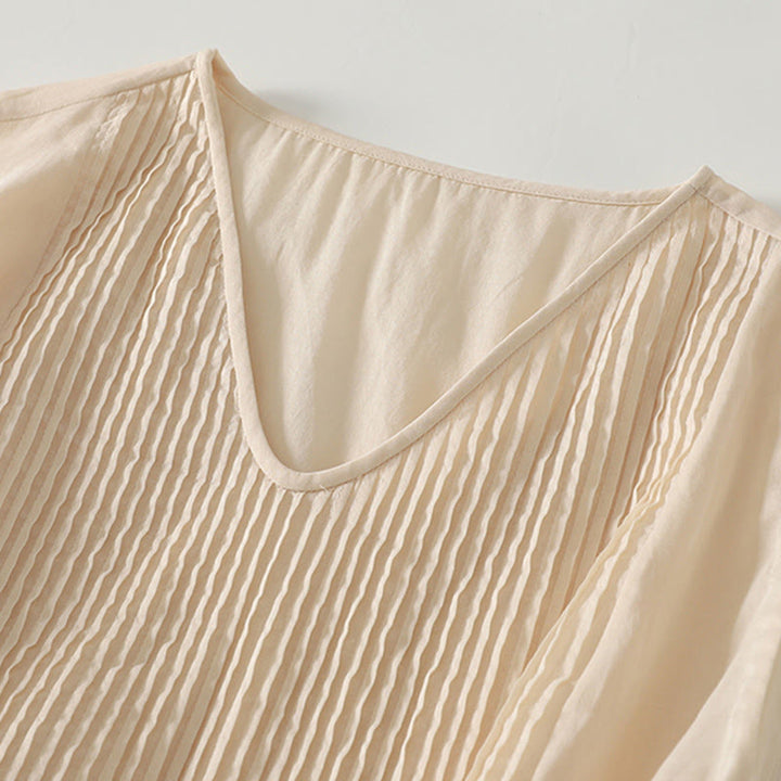 Abito midi in cotone senza maniche con tasche e motivo a fisarmonica in tinta unita Buddha Stones - image 13