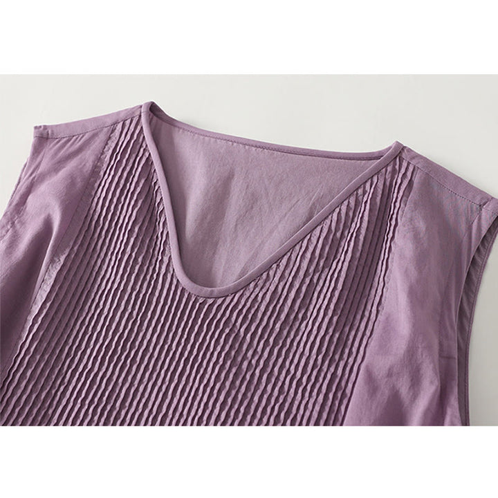 Abito midi in cotone senza maniche con tasche e motivo a fisarmonica in tinta unita Buddha Stones - image 2