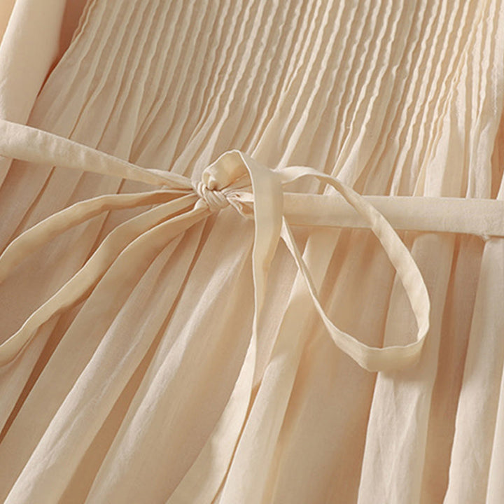 Abito midi in cotone senza maniche con tasche e motivo a fisarmonica in tinta unita Buddha Stones - image 14