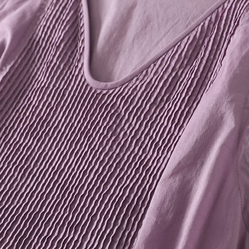 Abito midi in cotone senza maniche con tasche e motivo a fisarmonica in tinta unita Buddha Stones - image 4