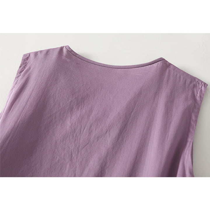 Abito midi in cotone senza maniche con tasche e motivo a fisarmonica in tinta unita Buddha Stones - image 3