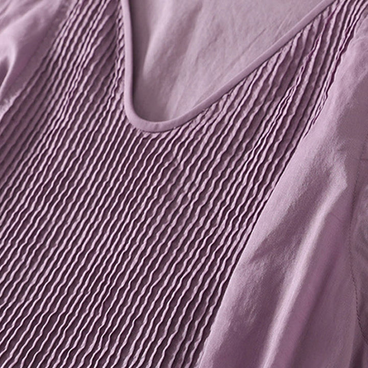 Abito midi in cotone senza maniche con tasche e motivo a fisarmonica in tinta unita Buddha Stones - image 4