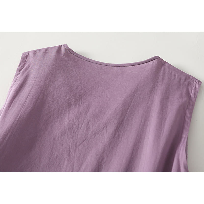 Abito midi in cotone senza maniche con tasche e motivo a fisarmonica in tinta unita Buddha Stones - image 3