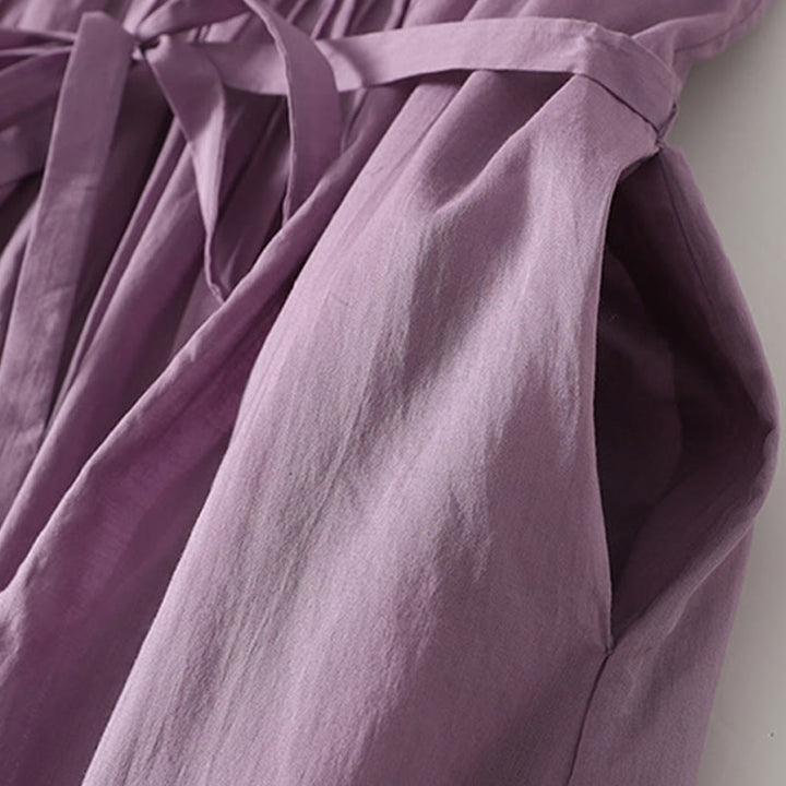 Abito midi in cotone senza maniche con tasche e motivo a fisarmonica in tinta unita Buddha Stones - image 7