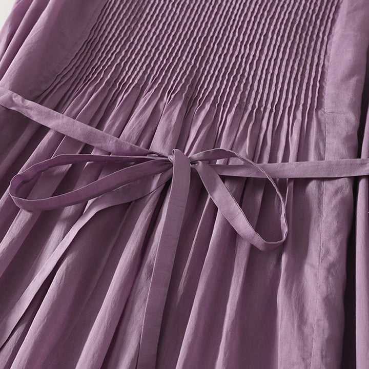 Abito midi in cotone senza maniche con tasche e motivo a fisarmonica in tinta unita Buddha Stones - image 6