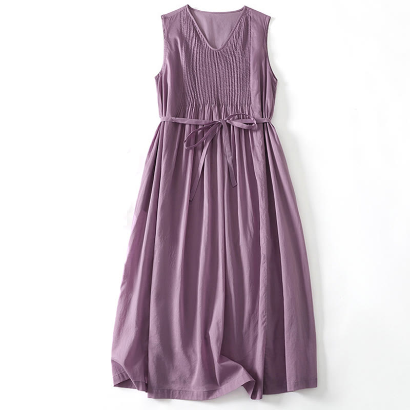 Abito midi in cotone senza maniche con tasche e motivo a fisarmonica in tinta unita Buddha Stones - Orchidea media - US8-10, UK/AU12-14, EU40-42 (2XL) - image 0