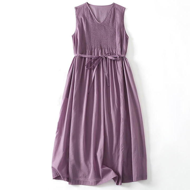 Abito midi in cotone senza maniche con tasche e motivo a fisarmonica in tinta unita Buddha Stones - Orchidea media - US8-10, UK/AU12-14, EU40-42 (2XL) - image 0