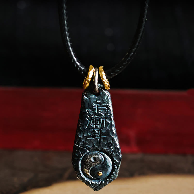 Collana con ciondolo dell'armonia con motivo Yin Yang dell'Orsa Maggiore in argento sterling 999 e oro 24k, Buddha Stones - Catena in argento sterling 999 e cordino in pelle - image 0