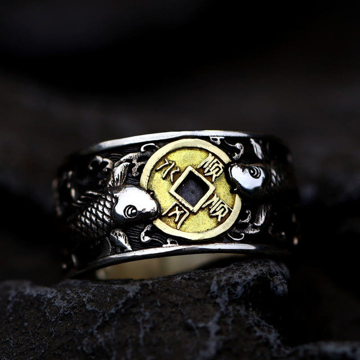 Buddha Stones con apertura regolabile in argento sterling 925, con pesce koi portafortuna, moneta di rame e nuvole di buon auspicio, simbolo di ricchezza - image 10