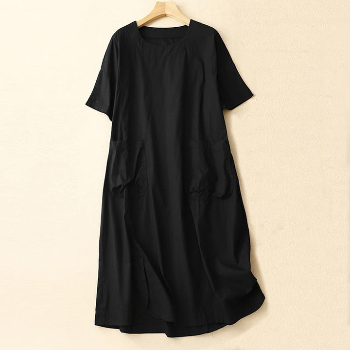 Abito midi estivo casual con scollo a giro semplice e maniche corte, con tasche, Buddha Stones - Nero - US8-10, UK/AU12-14, EU40-42 (2XL) - image 7