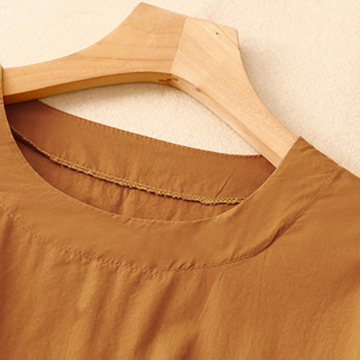 Abito midi estivo con scollo rotondo semplice e maniche corte, con tasche, motivo Buddha Stones - image 1