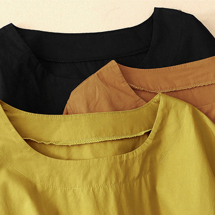 Abito midi estivo con scollo rotondo semplice e maniche corte, con tasche, motivo Buddha Stones - image 26