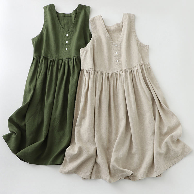 Abito midi senza maniche, casual, quotidiano, in tinta unita, con scollo a V e bottoni semplici, motivo Buddha Stones - image 17