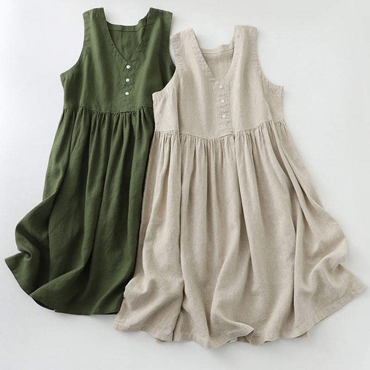 Abito midi senza maniche, casual, quotidiano, in tinta unita, con scollo a V e bottoni semplici, motivo Buddha Stones - image 17