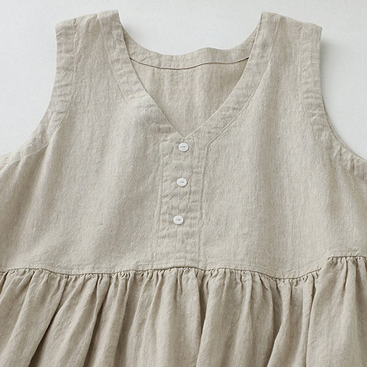 Abito midi senza maniche, casual, quotidiano, in tinta unita, con scollo a V e bottoni semplici, motivo Buddha Stones - image 2