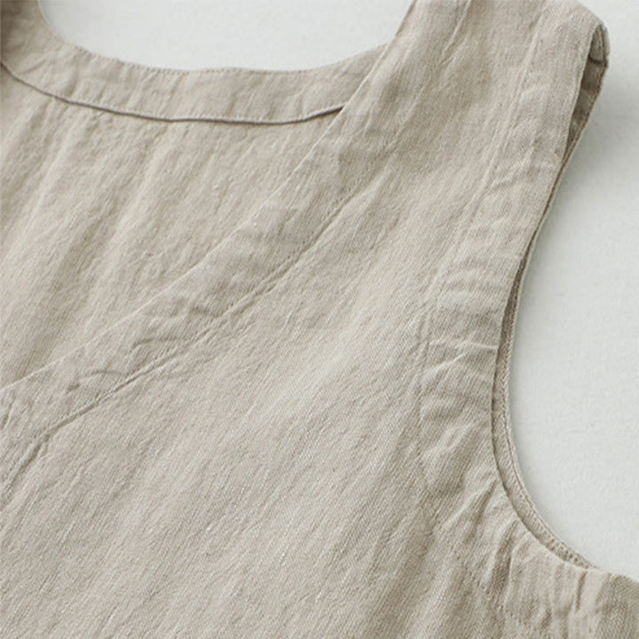 Abito midi senza maniche, casual, quotidiano, in tinta unita, con scollo a V e bottoni semplici, motivo Buddha Stones - image 6