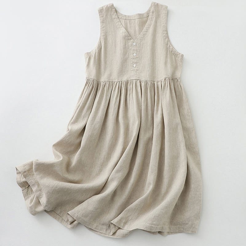 Abito midi senza maniche, casual, quotidiano, in tinta unita, con scollo a V e bottoni semplici, motivo Buddha Stones - Biancheria - US14, UK/AU18, EU46 (2XL) - image 0