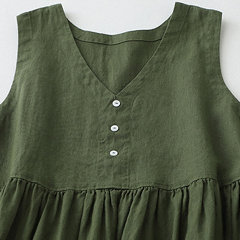 Abito midi senza maniche, casual, quotidiano, in tinta unita, con scollo a V e bottoni semplici, motivo Buddha Stones - image 11