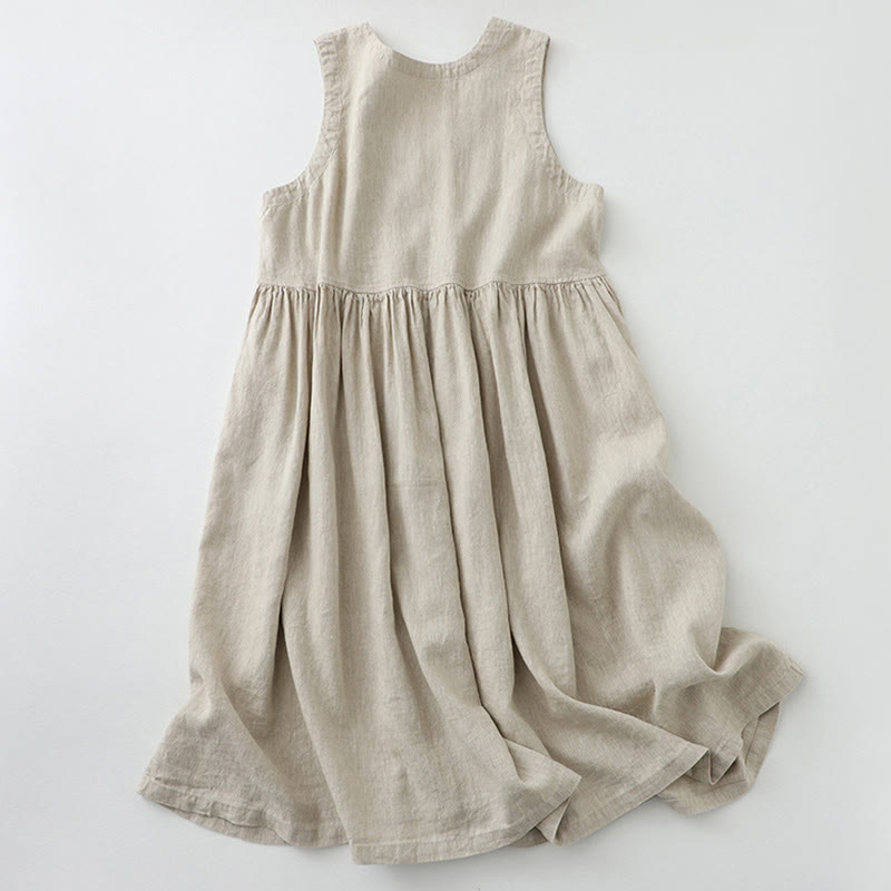 Abito midi senza maniche, casual, quotidiano, in tinta unita, con scollo a V e bottoni semplici, motivo Buddha Stones - image 1