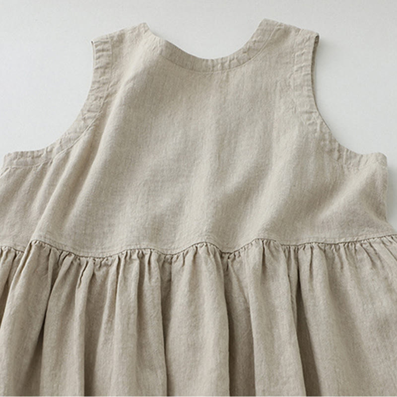 Abito midi senza maniche, casual, quotidiano, in tinta unita, con scollo a V e bottoni semplici, motivo Buddha Stones - image 3