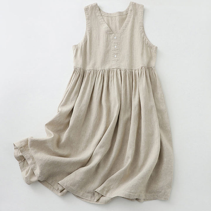 Abito midi senza maniche, casual, quotidiano, in tinta unita, con scollo a V e bottoni semplici, motivo Buddha Stones - Biancheria - US14, UK/AU18, EU46 (2XL) - image 0