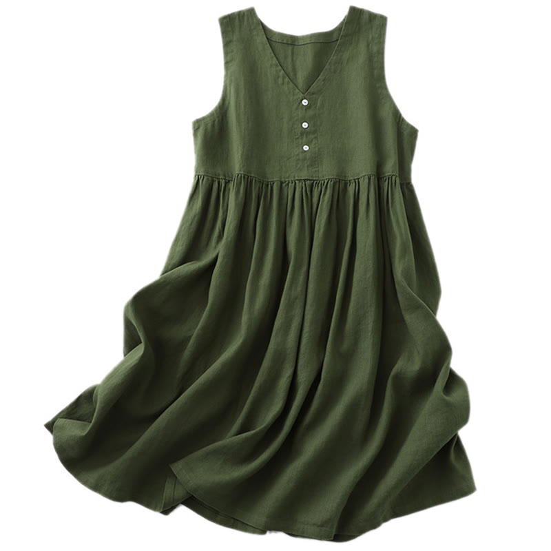 Abito midi senza maniche, casual, quotidiano, in tinta unita, con scollo a V e bottoni semplici, motivo Buddha Stones - image 16