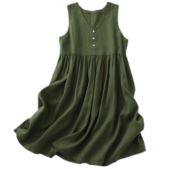 Abito midi senza maniche, casual, quotidiano, in tinta unita, con scollo a V e bottoni semplici, motivo Buddha Stones - image 16