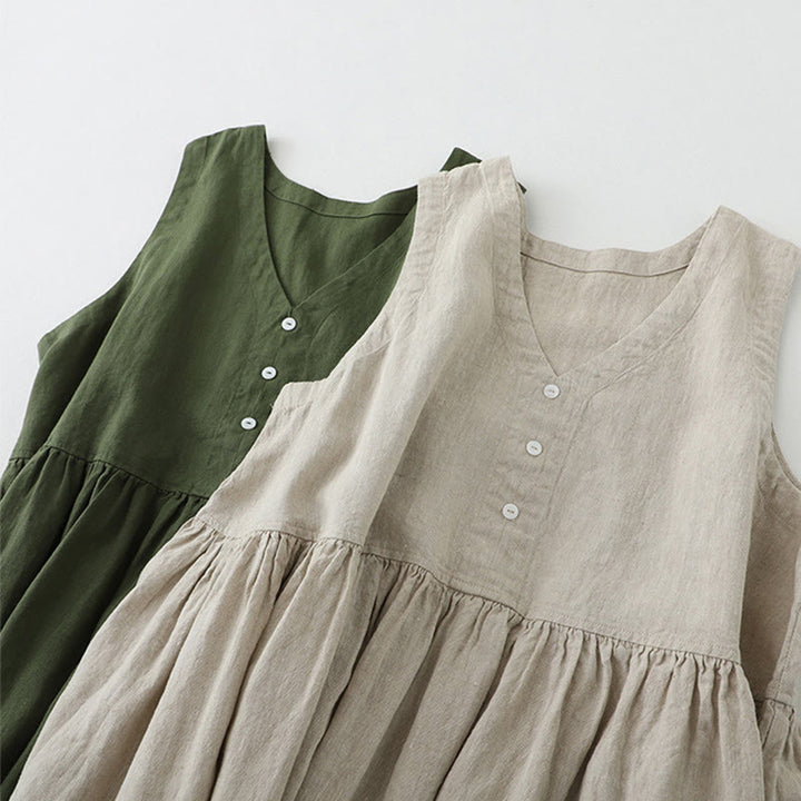 Abito midi senza maniche, casual, quotidiano, in tinta unita, con scollo a V e bottoni semplici, motivo Buddha Stones - image 18