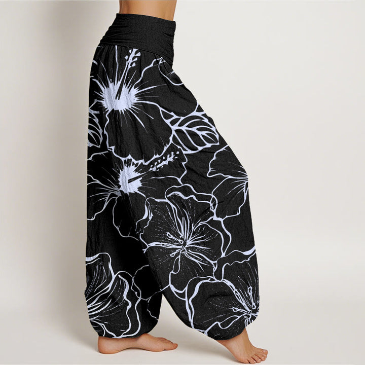 Pantaloni harem da donna con elastico in vita, in cotone, con motivo a fiori di gloria mattutina, motivo Buddha Stones - image 9