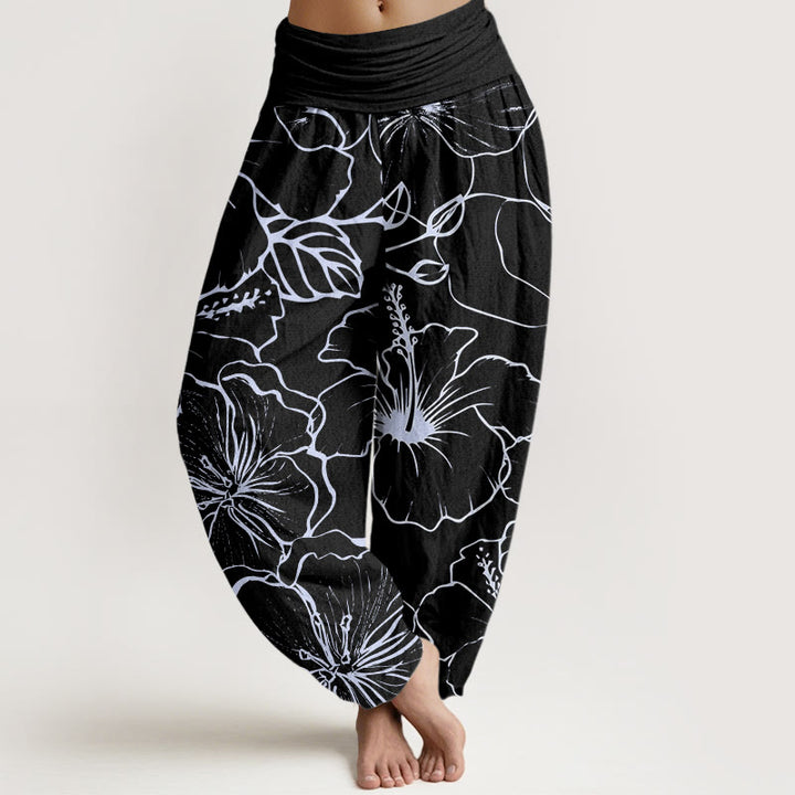 Pantaloni harem da donna con elastico in vita, in cotone, con motivo a fiori di gloria mattutina, motivo Buddha Stones - Nero - US22, UK/AU26, EU54 (6XL) - image 7