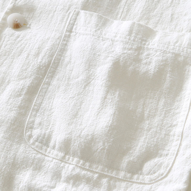 Buddha Stones Camicia da uomo in cotone e lino con tasche, a maniche lunghe, con patta con bottoni - image 7