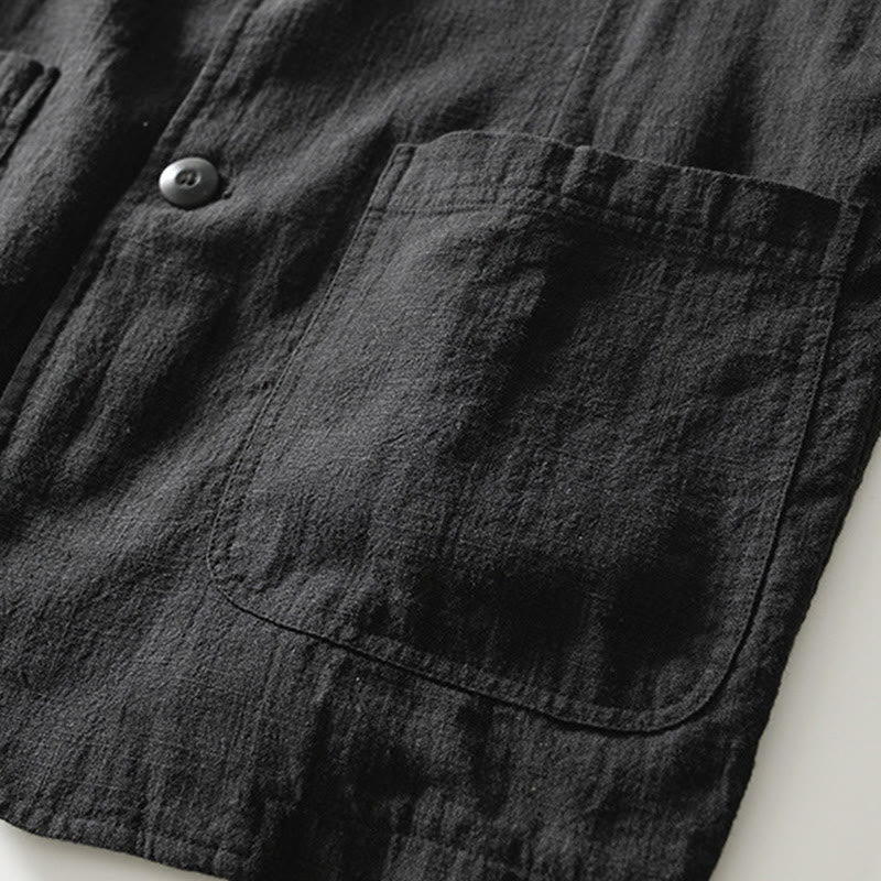 Buddha Stones Camicia da uomo in cotone e lino con tasche, a maniche lunghe, con patta con bottoni - image 18