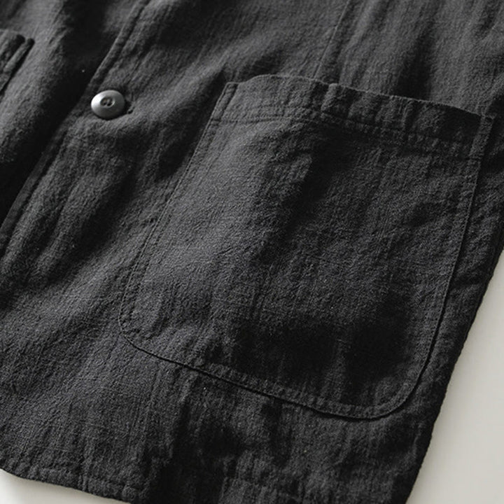 Buddha Stones Camicia da uomo in cotone e lino con tasche, a maniche lunghe, con patta con bottoni - image 18