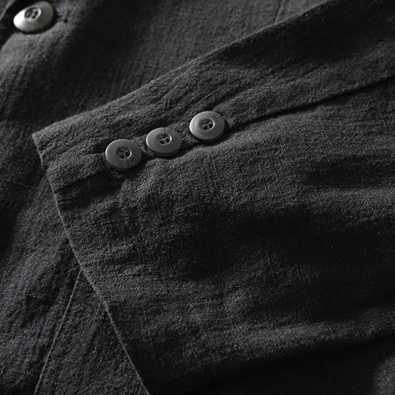 Buddha Stones Camicia da uomo in cotone e lino con tasche, a maniche lunghe, con patta con bottoni - image 20