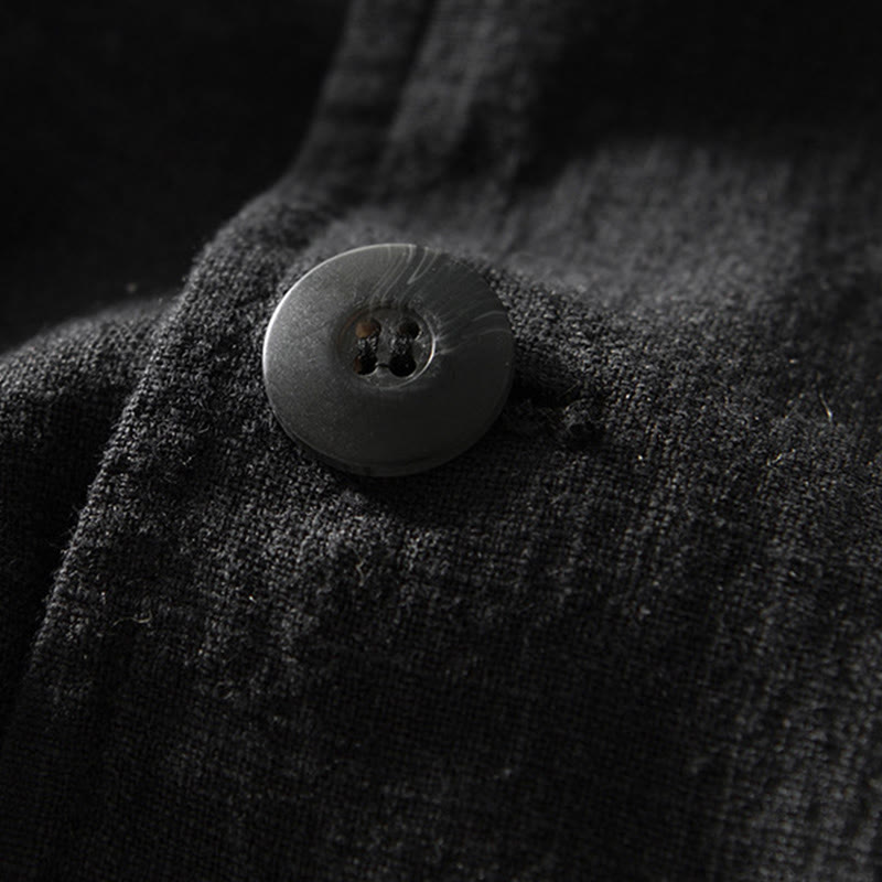 Buddha Stones Camicia da uomo in cotone e lino con tasche, a maniche lunghe, con patta con bottoni - image 19