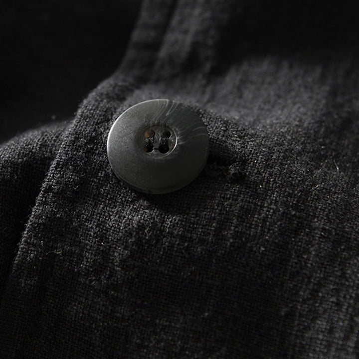 Buddha Stones Camicia da uomo in cotone e lino con tasche, a maniche lunghe, con patta con bottoni - image 19