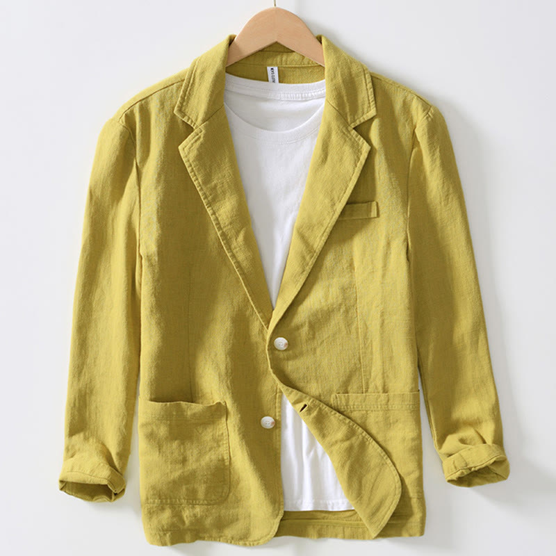 Buddha Stones Camicia da uomo in cotone e lino con tasche, a maniche lunghe, con patta con bottoni - Giallo - US/UK/AU44, EU54 (4XL) - image 21