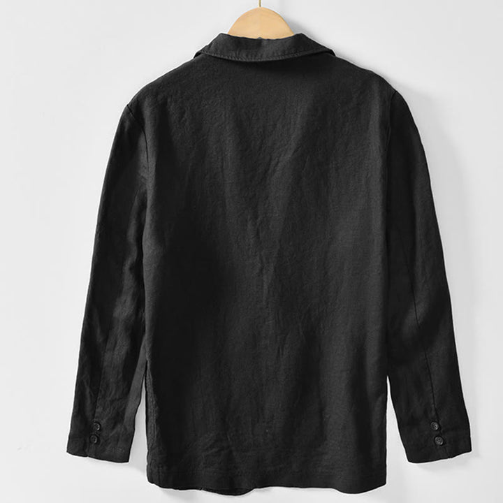 Buddha Stones Camicia da uomo in cotone e lino con tasche, a maniche lunghe, con patta con bottoni - image 16