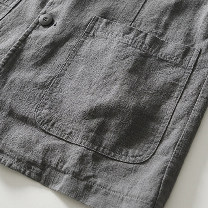 Buddha Stones Camicia da uomo in cotone e lino con tasche, a maniche lunghe, con patta con bottoni - image 29