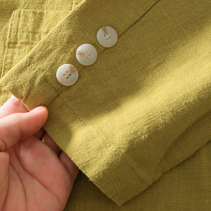 Buddha Stones Camicia da uomo in cotone e lino con tasche, a maniche lunghe, con patta con bottoni - image 26